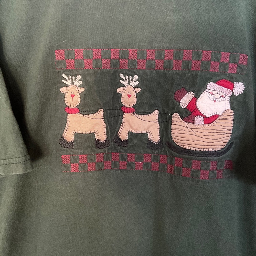 Gildan Ultra Cotton‎ Christmas T Shirt Santa Reindeer Graphic Green XL